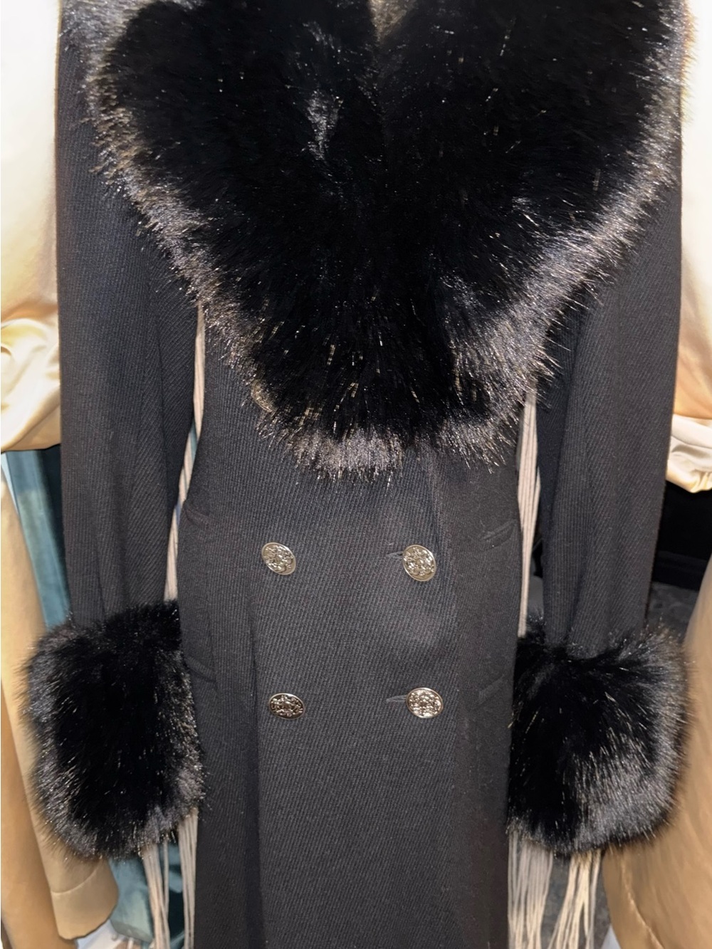 ❄️TALBOTS❄️WOOL DOUBLE BREASTED TRENCH❄️FUR COLLAR/CUFFS - Picture 5 of 11
